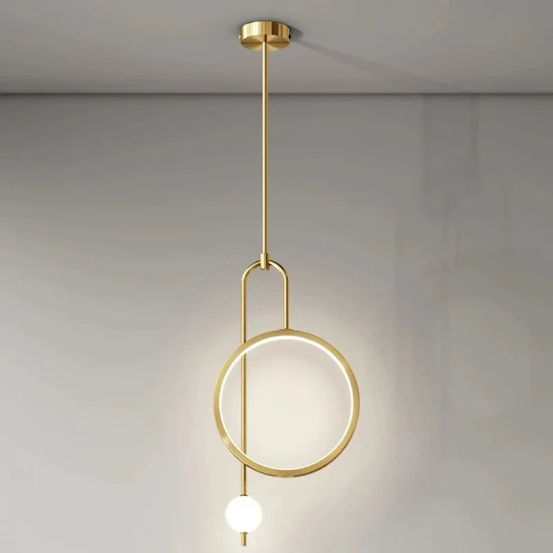 Gold Ring Pendant Light Modern Glass Ball Led Hanging Lamp Bedroom Bedside Minimalist Living Room Home Decor Ceiling Chandelier