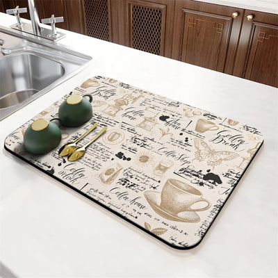 Coffee Cup Drying Mat Cartoon Black Non-slip Absorbent Mat Diatoms Tableware Kitchen Counter Drain Mat Coffee Bar Drain Mat