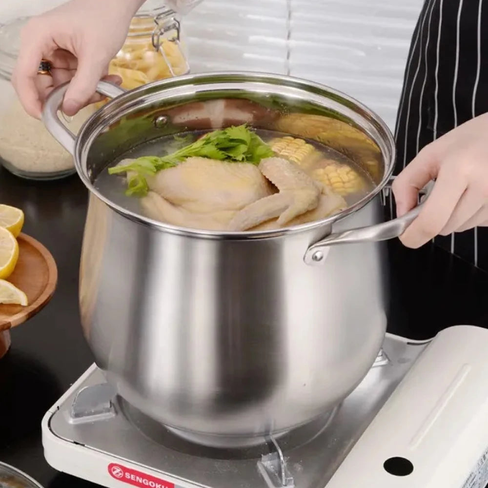 24cm Stainless Steel Soup Pot Large Capacity Home Cooking Pot Stew Chicken Induction Cooker Gas Stove Universal Kitchen Cookware