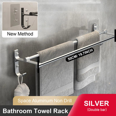 Bathroom Hand Towel Rack Towel Holder Wall Mount No Drill Mount 40/50cm Towel Bar Aluminium Double Bar 2 Tier