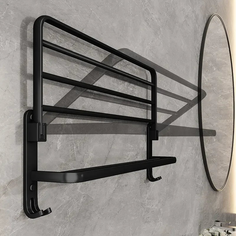 50CM Foldable Matte Black Towel Bar with Hook Wall Mounted Aluminum Towel Rack for Bathroom Toalleros De Baño Toalleros