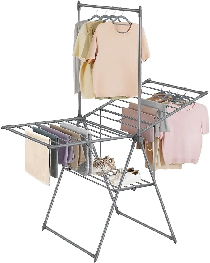 Clothes Drying Rack, Oversized 4-Tier(67.7" High) Foldable Stainless Steel Movable Drying Rack with 4 castors