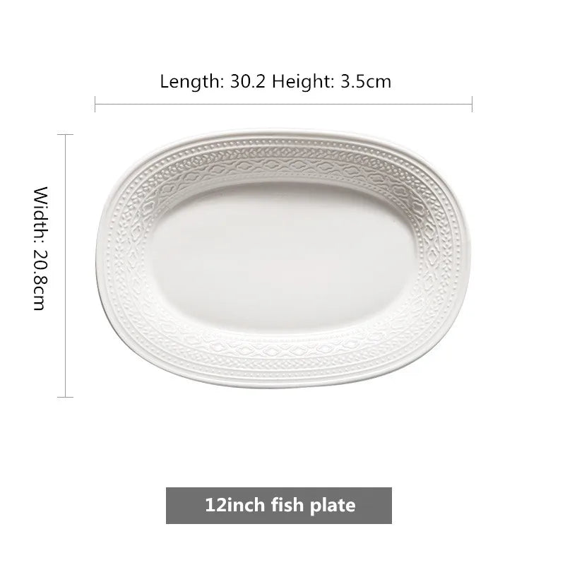 White Ceramic Plate Steak Food Plate  Bowl Ins Dinner Dish Porcelain Tableware For Family Hotel