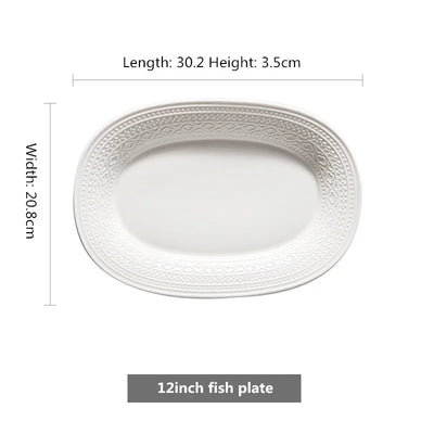 White Ceramic Plate Steak Food Plate  Bowl Ins Dinner Dish Porcelain Tableware For Family Hotel