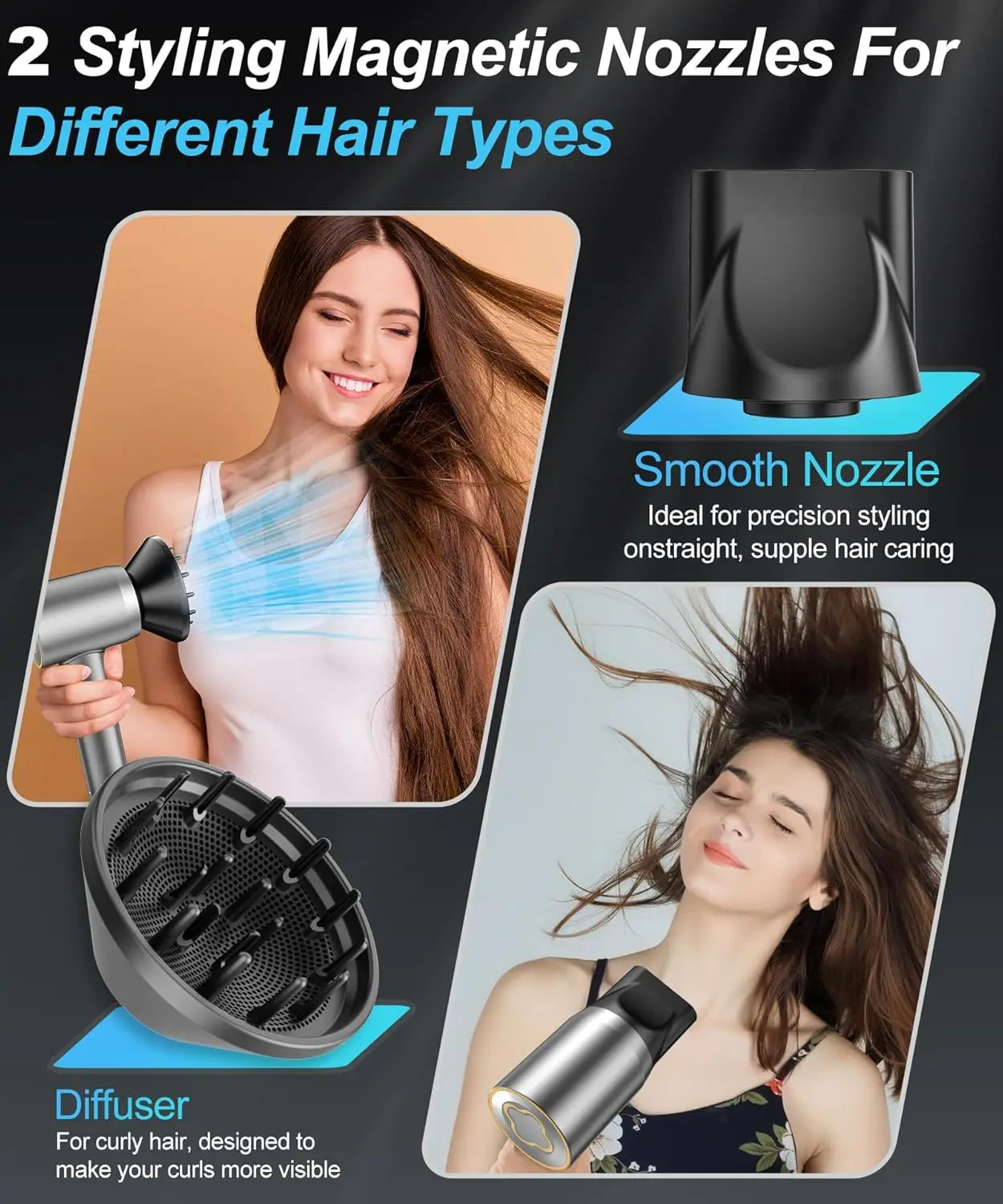 Negative Ionic Blow Dryer, Fast Drying, Hairdryer with Diffuser, Lightweight and Quiet