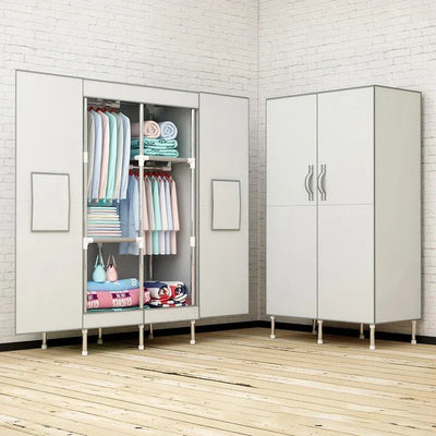 Double door folding simple cloth wardrobe thickened and thickened 19mm steel pipe single person storage wardrobe