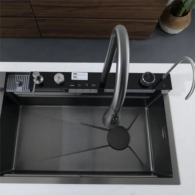 Double Waterfall Sink Embossed Stainless Steel Kitchen Sink Large Single Slot Digital Display Wash Basin Dishwashing pond