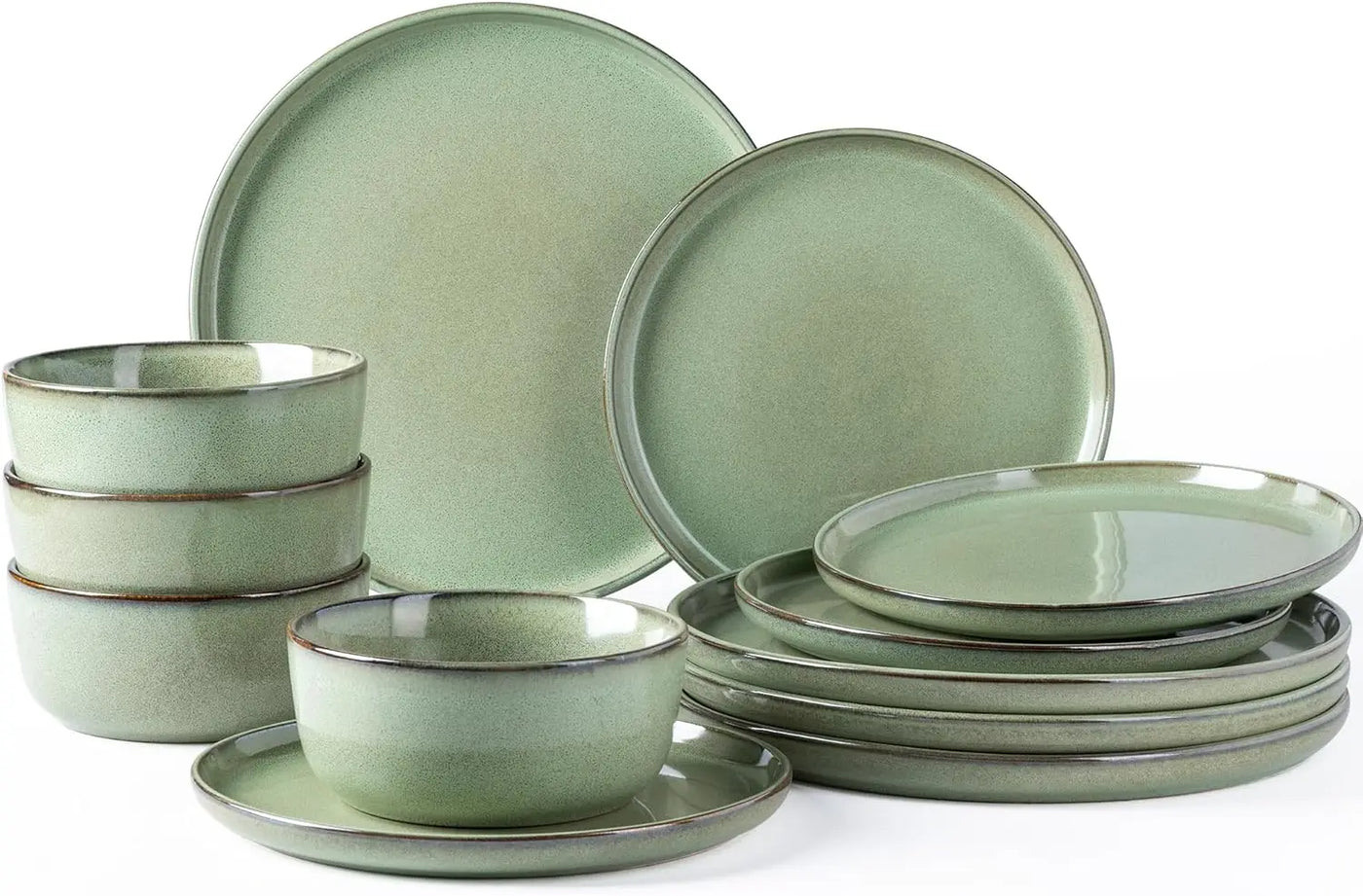 Ceramic Dinnerware Sets for 4, 12 Pieces Stoneware Plates and Bowls Sets, Reactive Glaze Dishes