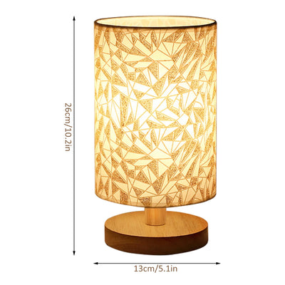 Wooden Table Lamp USB Powered Bedside Lamp Night Lights Bedroom Atmosphere Light with Cylinder Lamp Shade Hotel Home Decor