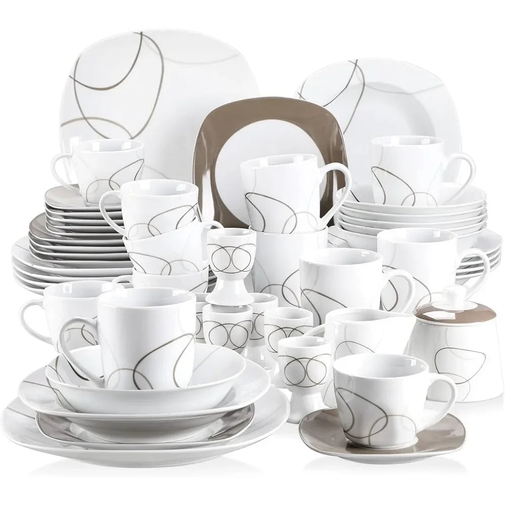 Dish 50-Piece Dinnerware Sets for 6 Kitchen Dishes Cup and Saucer Set Plates Dinner Sets Microwave and Dishwasher Safe Egg Cups