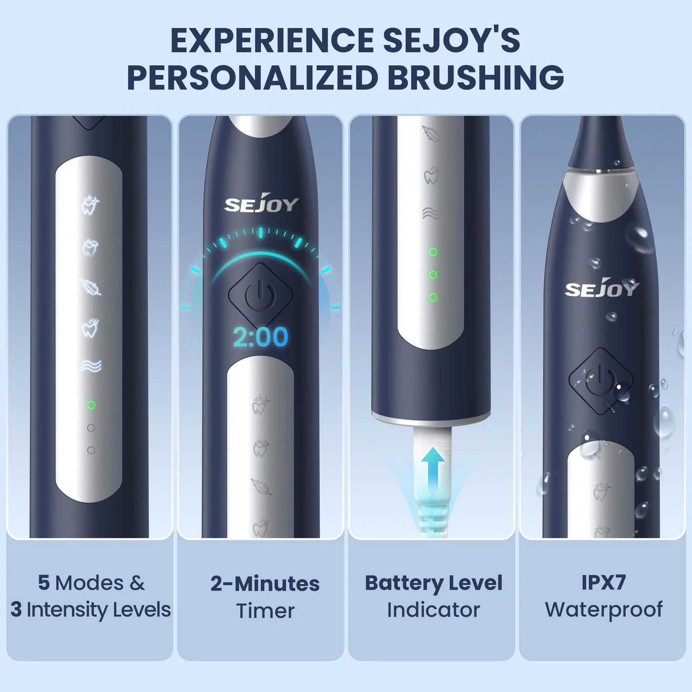 Sejoy Sonic Electric Toothbrush For Adults Tooth Cleaner with 10 Brush Heads Travel Case Built in Smart Timer Sonic Toothbrush