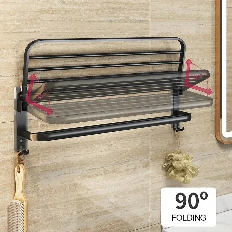 40/50/60CM Double Layer Towel Rack Black Non Drilling Movable Wall Mounted Bracket Aluminum Shower Rack Bathroom Accessories