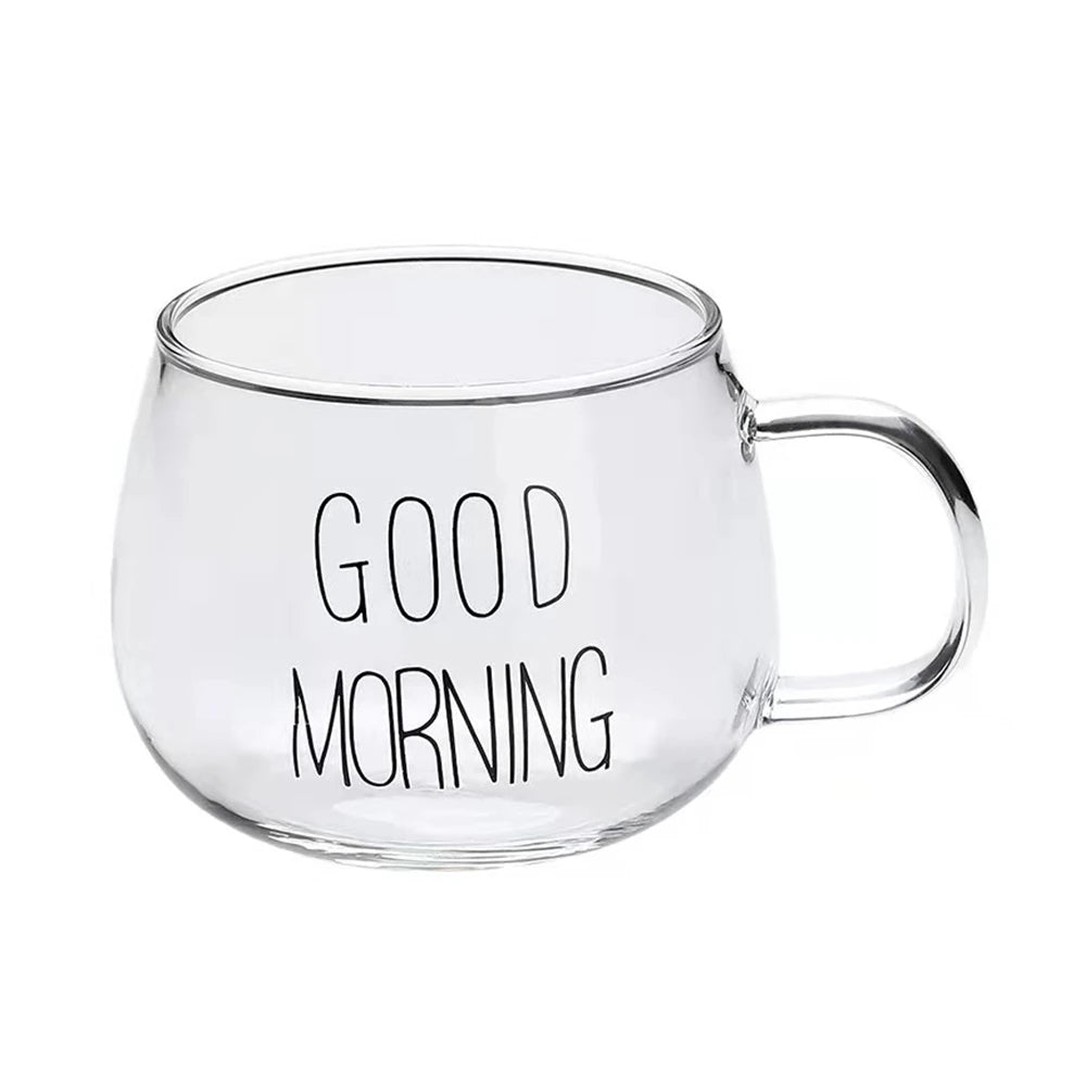 1 Pcs Letter Printed Transparent Creative Glass Coffee Tea Mug Drinks Dessert Breakfast Milk Cup Glass Mugs Handle Drinkware