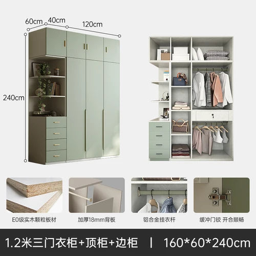 Green Wooden Wardrobe Storage Hanging Large Portable Organizer Wardrobe Bedroom Multifunction Kleiderschrank Room Furniture