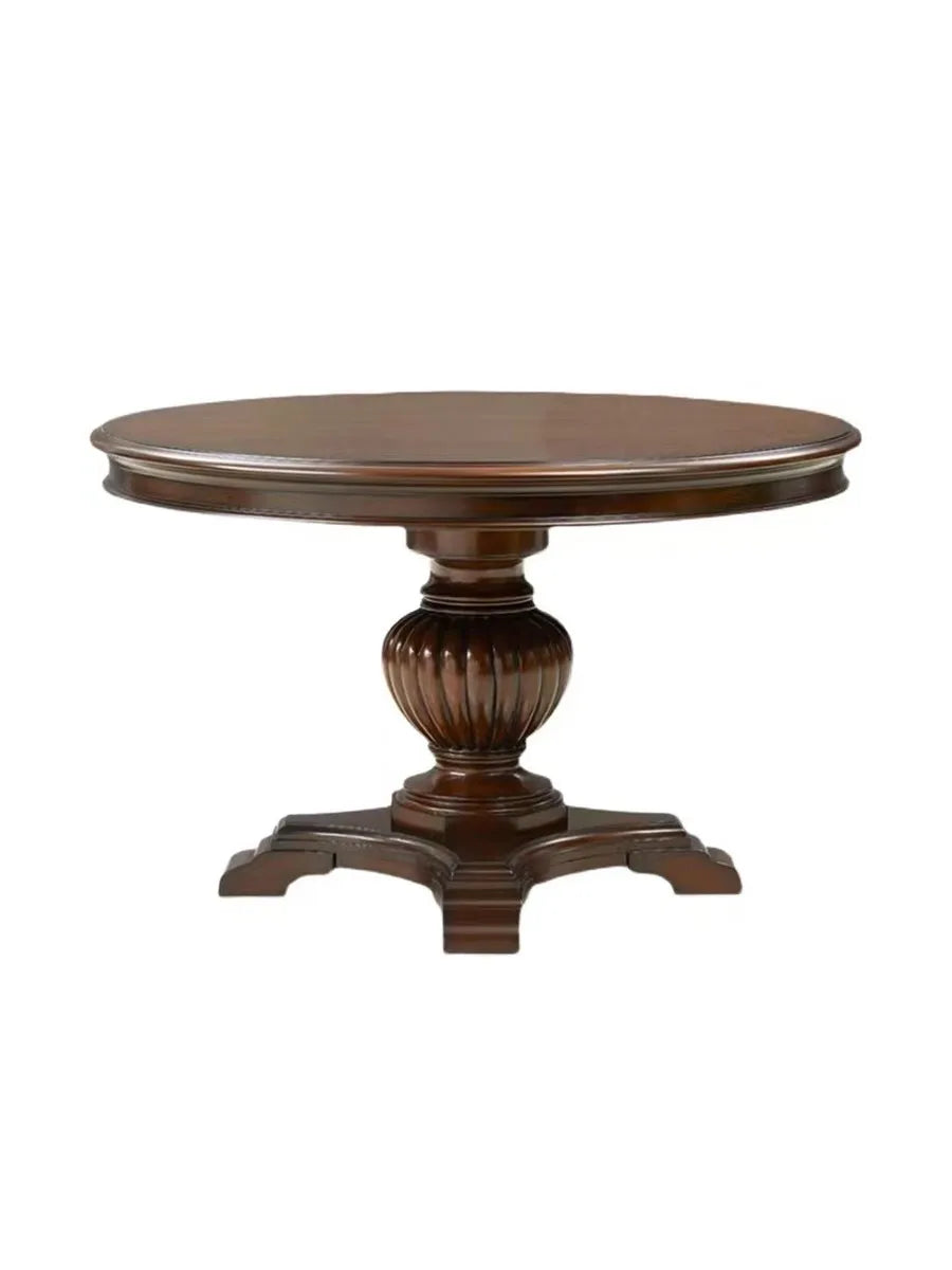 American solid wood round dining table French retro luxury dining table round dining table combined villa high-end furniture