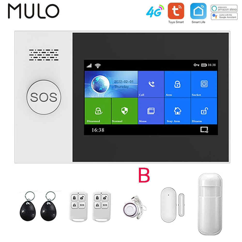 Tuya 4G Home Alarm Smart Home Wireless alarm system For Home Garage Touch Screen Alarms Mobile APP Remote Control Support Alexa