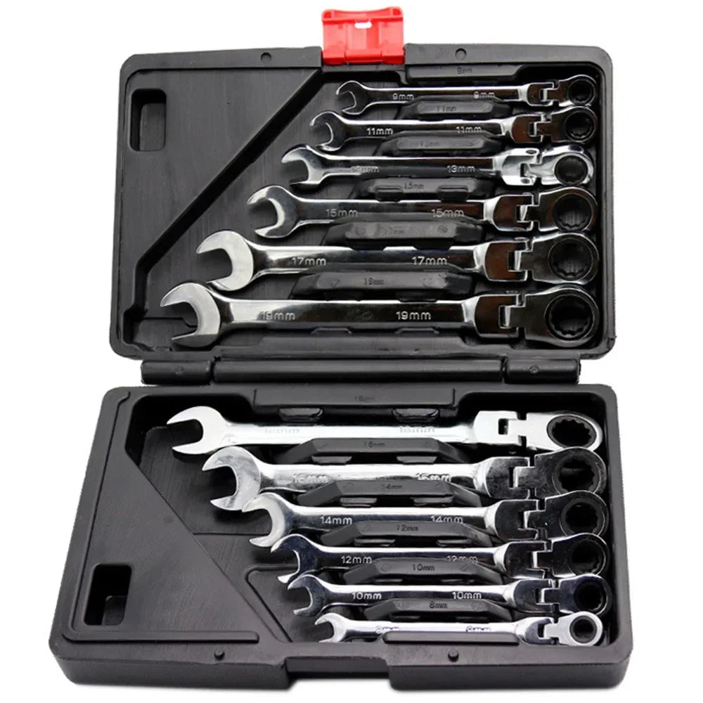 NEW Flex-Head Ratcheting Combination Wrench Set SAE 1/4''-13/16'' Premium 72-Teeth Gear Chrome Organizer Auto Repair Tool