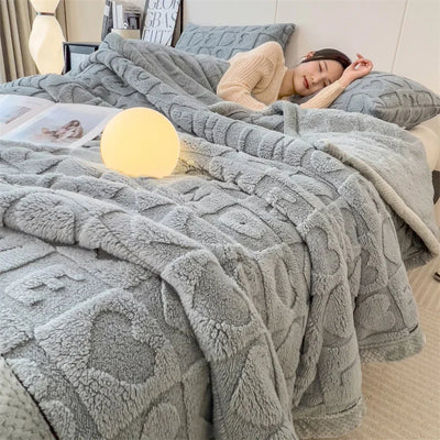 Warm Winter Blanket A Grade Heart Plush Taffeta Fleece Soft Thick Bed Blankets for Sofa Single Double Couple Furry Bedspread