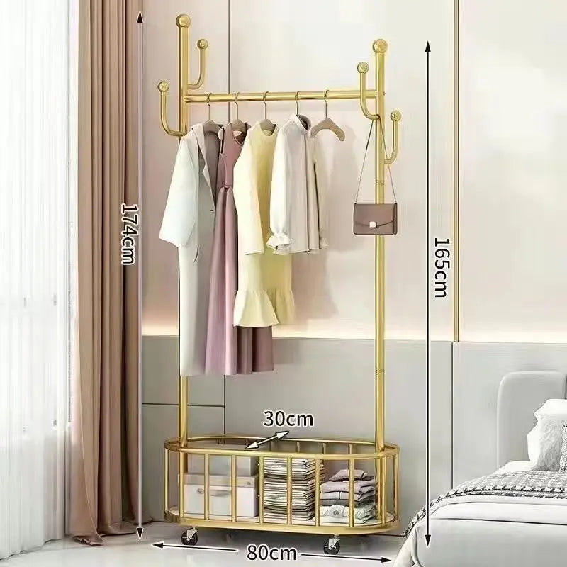 Multifunctional floor coat rack with wheels & Storage Basket movable coat rack home  Living Room bedroom floor hanging coat rack