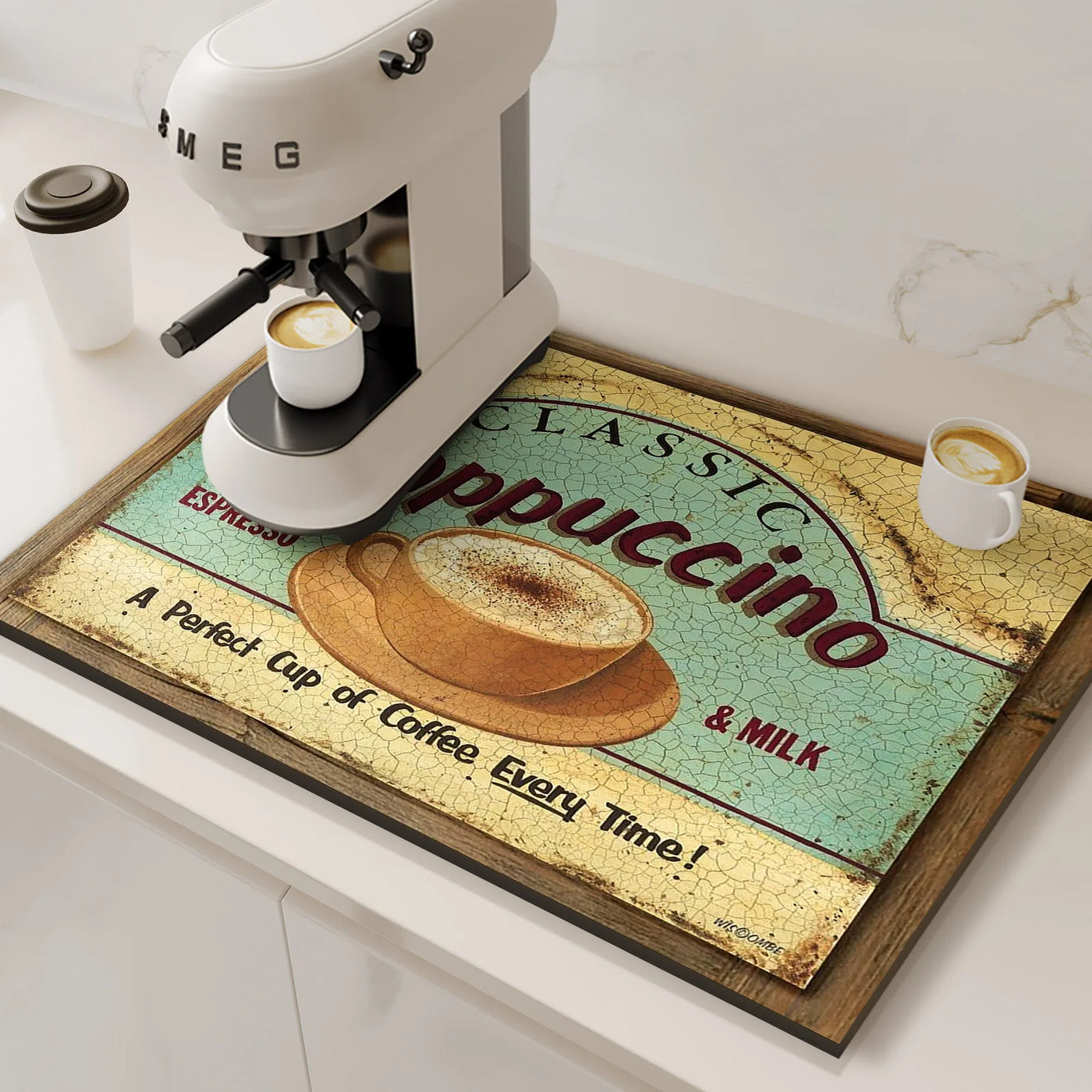 Retro Coffee Maker Mat Kitchen Drain Pad Non-slip Dish Drying Mats Quick Dry Tableware Faucet Placemat Dinnerware Washable