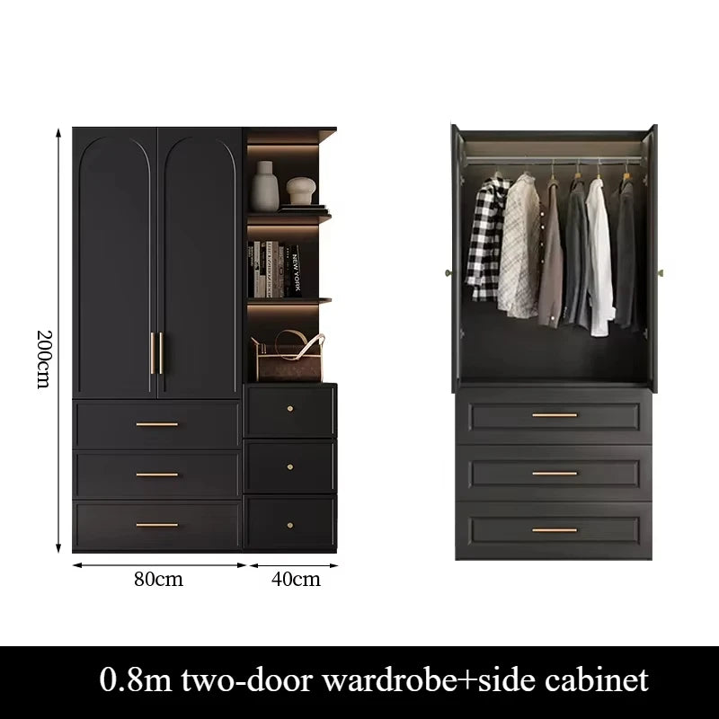 French Retro Style Black Wardrobes Storage Multilayer Cabinet Open Closets Wardrobes Bedroom Drawers Rangement Chambre Furniture