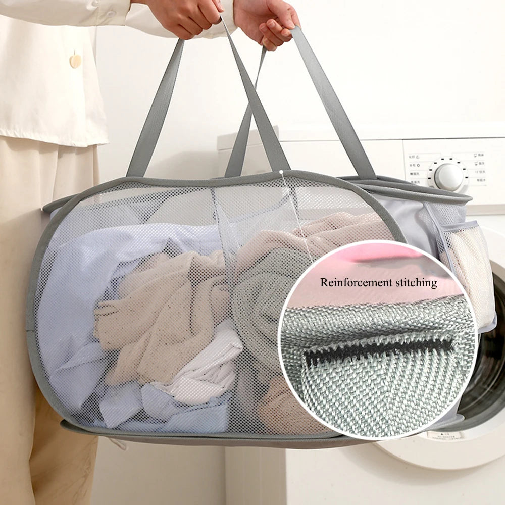 Folding Laundry Basket Organizer For Dirty Clothes Bathroom Clothes Mesh Storage Bag Household Wall Hanging Basket Frame Bucket