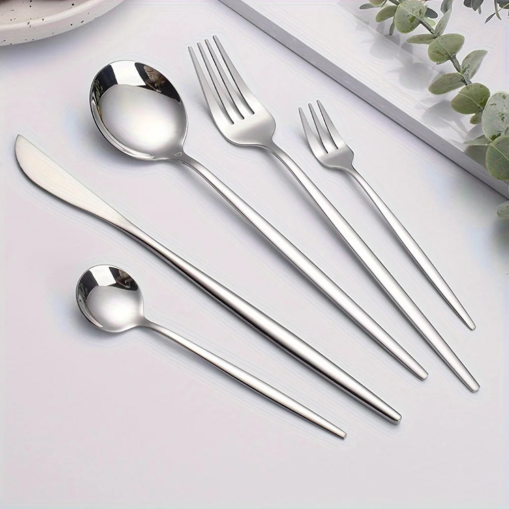 60pcs Stainless Steel - Luxe Golden Cutlery Set, Mirror Polished, Dishwasher Safe, Includes Knives, Forks & Spoons in Gift Box,