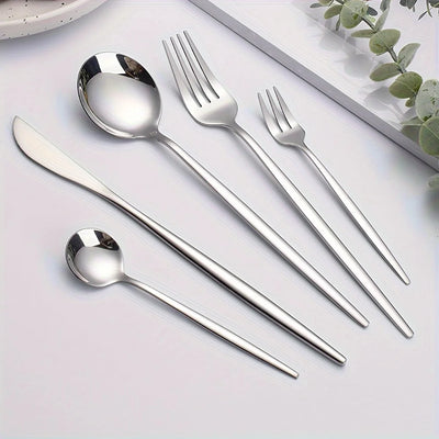 60pcs Stainless Steel - Luxe Golden Cutlery Set, Mirror Polished, Dishwasher Safe, Includes Knives, Forks & Spoons in Gift Box,