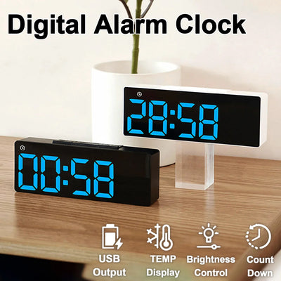 LED Digital Alarm Clock Brightness Adjustable Electronic Alarm Clock Date Temp Week Display Table Clock USB Output Bedside Clock