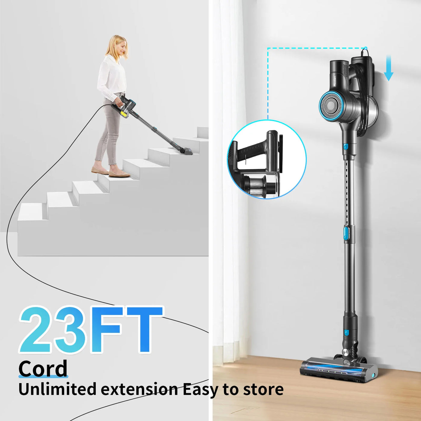 6in1 Corded Stick Vacuum Cleaner with LED Lights Lightweight Swivel Steering Bagless Vacuum for Home Carpet Hard Floors Cleaning