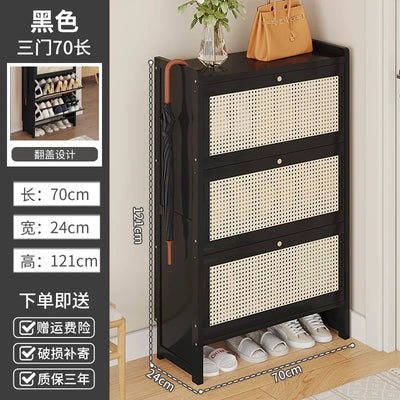 Bamboo Multi-layer Shoes Organization Rattan Flip Shoe Rack Living Room Against The Wall Boot Shelf Versatile Storage Cabinet