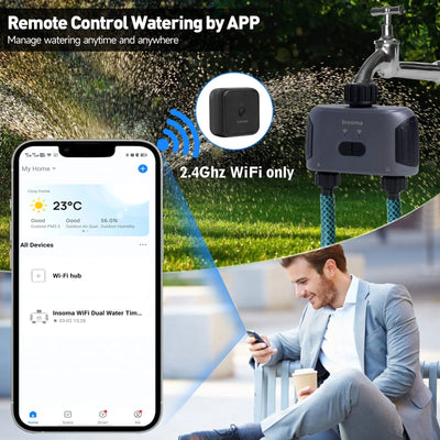 Insoma Automatic Water Timer with Wifi Hube 2-Outlet Garden Irrigation Watering System Sprinkler Programmer Tools support Alexa