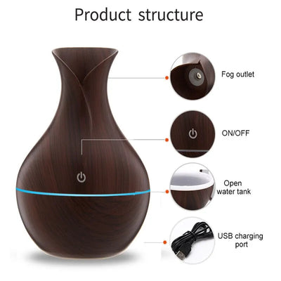 Household Wood Vase Aromatherapy Humidifier Vase Air Humidifier Ultrasonic Mute Colorful Humidifier Spray Instrumen Rechargeable