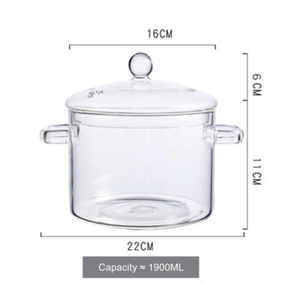 Transparent Soup Pot Heat Resistant High Borosilicate Glass Dual Handles Nonstick Glass Saucepan With Cover Kitchen Cooking Tool