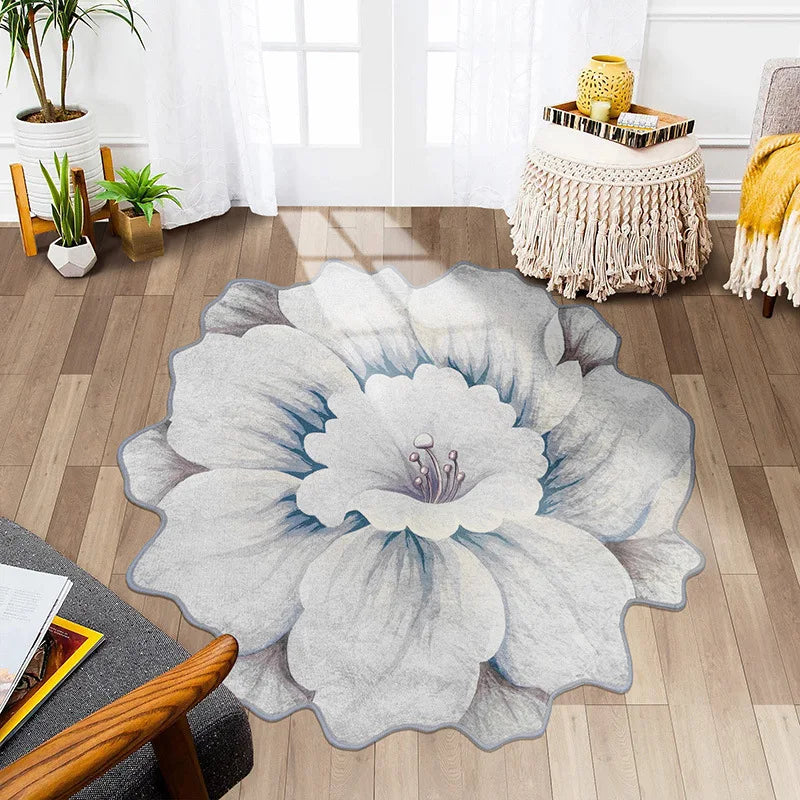 Flower Shape Carpet Soft Round Kitchen Floor Mat Peony Art Rug Living Room Bedroom Bedside Carpet Anti-slip Hallway Door Mat