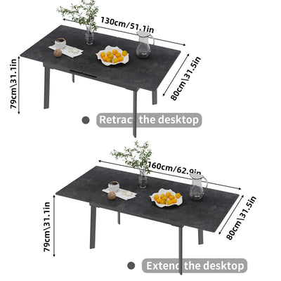 160cm 6-8 People Modern Dining Table Rectangular Kitchen Dining Table Space-Saving Expandable Dining Table Metal Frame