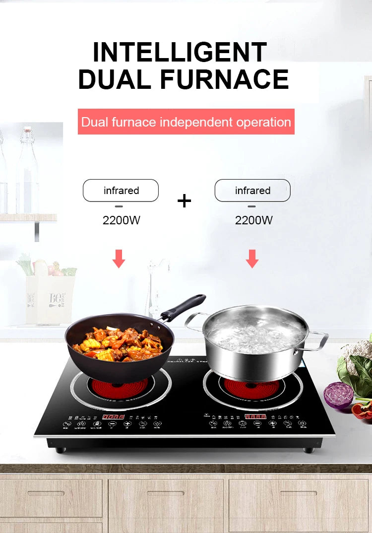 Portable Electric Double Stove 2200W Induction Cooker Double Burner Hot Plate Cooktop