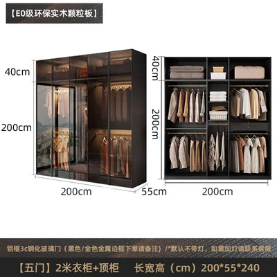 Solid wood wardrobe, bedroom home glass door L-shaped modern light luxury corner cloakroom storage cabinet combination wardrobe