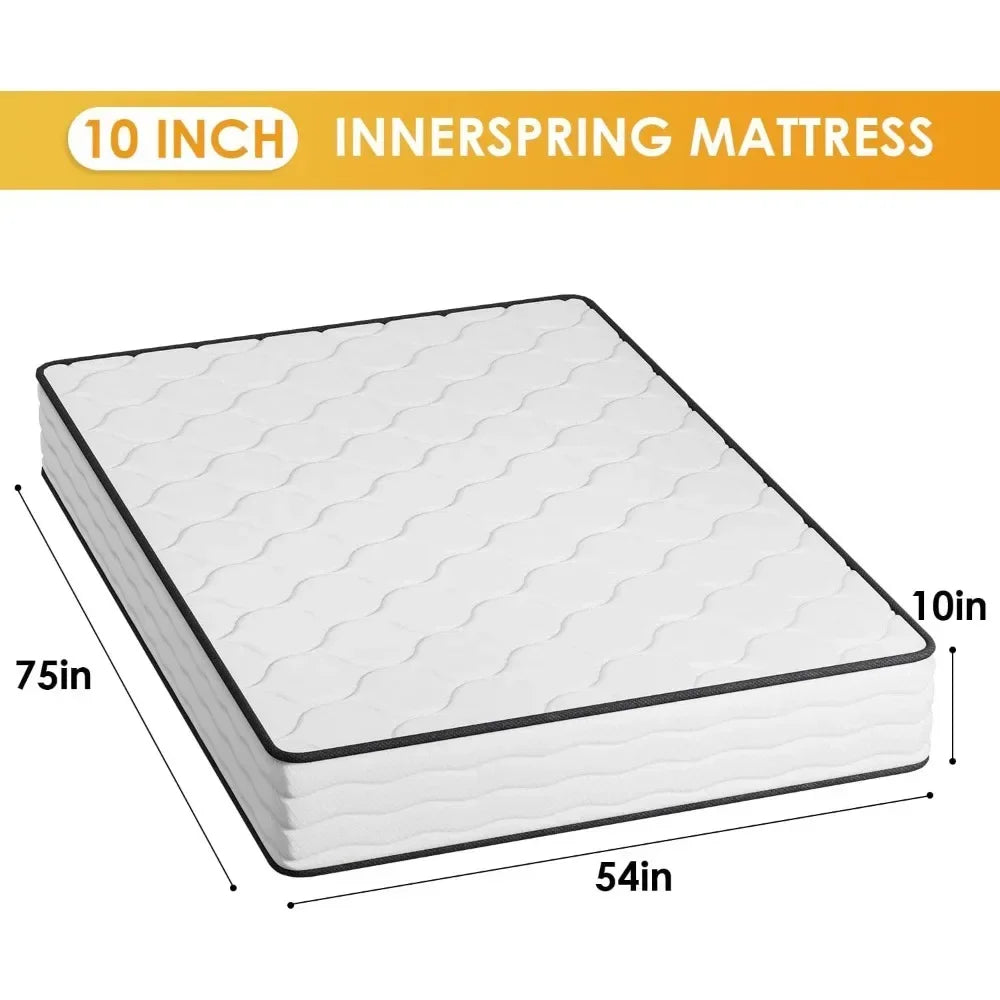 10 Inch Innerspring Full Mattress Medium Firm Hybrid Mattress with Removable Cover Bed-in-a-Box Pressure Relief Foam Mattress