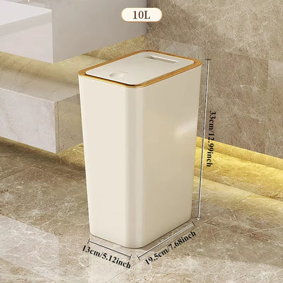 10/12L Slim Trash Can Nordic Covered Waterproof Large Capacity Dustbin One-Touch Lid for Bathroom Kitchen Living Room Bedroom