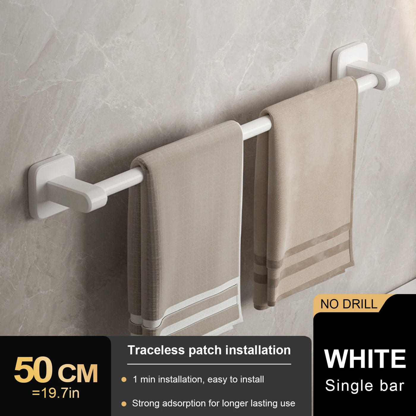 Bathroom Hand Towel Rack Towel Holder Wall Mount No Drill Mount 30/40/50cm Towel Bar Plastic ABS Double Bar 2 Tier Apartment