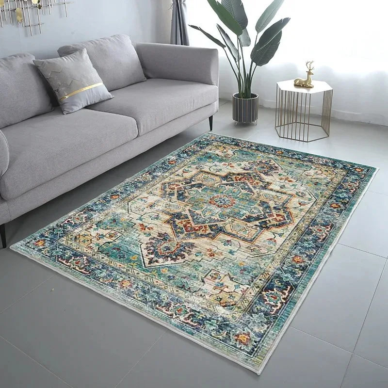 Ethnic Style Large Carpet for Living Room Bedroom Persian American Retro Bedside Floor Mat Cloakroom Area Decor Rugs Washable