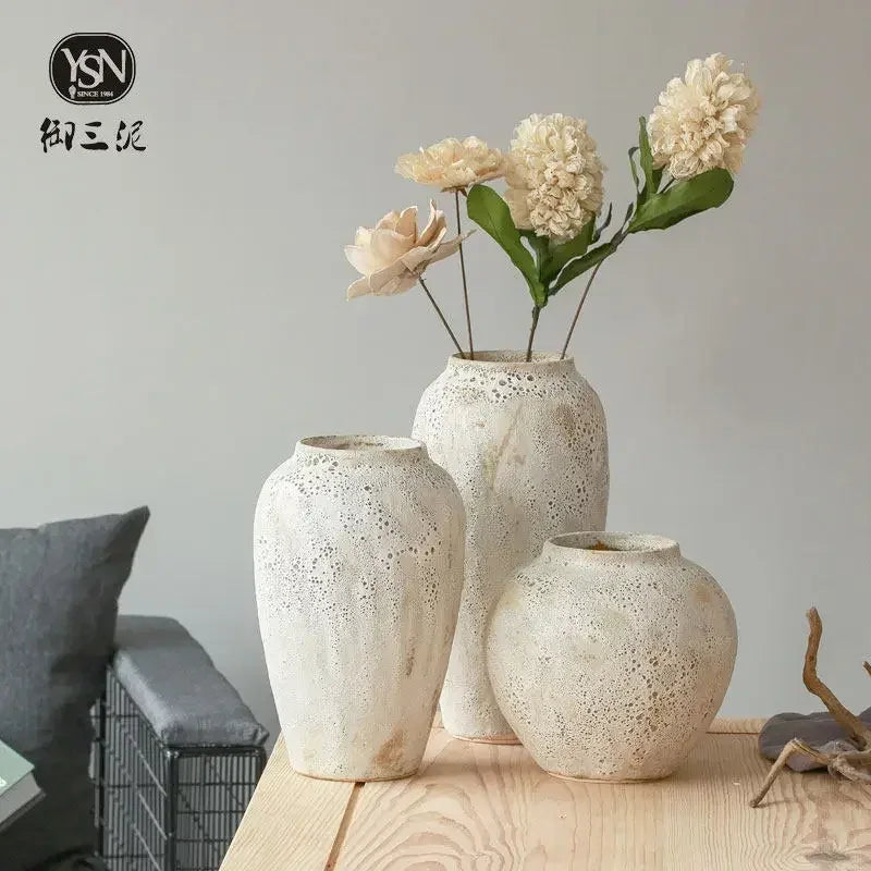 Simple Retro Large Size Ceramic Vase European Rough Antique Old Flower Arrangement Container Decorative Ornaments Birthday Gift