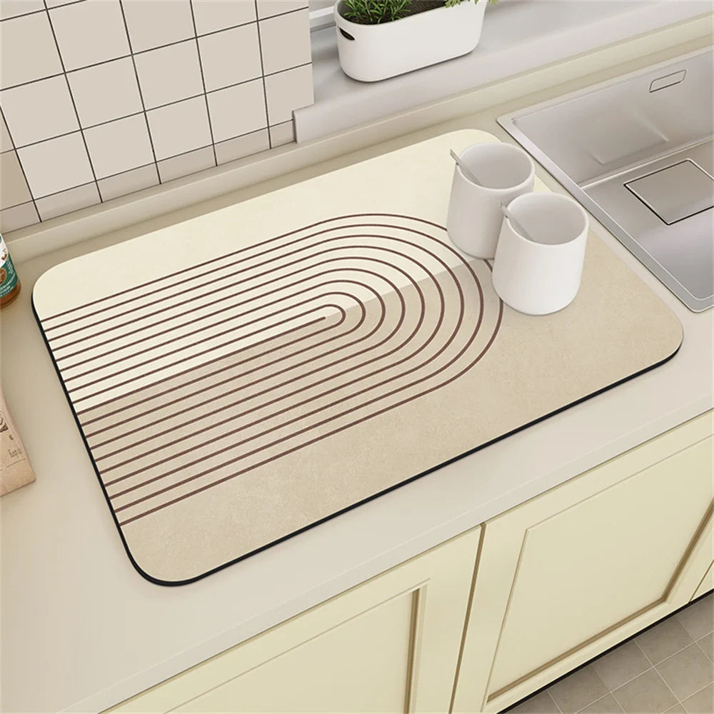 Coffee Machine Drain Mat Kitchen Countertop Absorbent Mat Cream Lines Simple Table Washable Dry Non-slip Mat