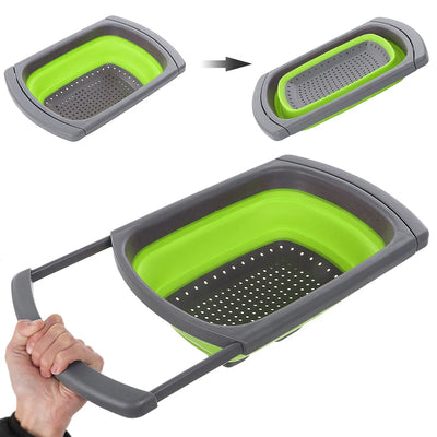 Foldable Silicone Square Strainers Collapsible Colander Set Large Telescopic  Fruit Vegetable Basket  for Home Fruit Cleaning