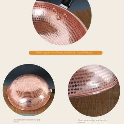 Handmade Copper Woks, Thickened Copper Wok, Kitchen Cookware Cooking Pot , LPG Gas Special Copper Soup Pots Non Stick Pans