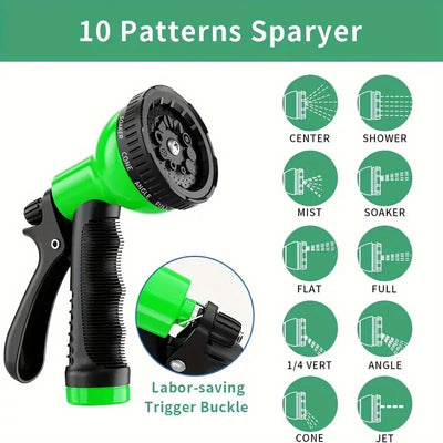 25FT/50FT Expandable coil garden hose with universal connectors - high pressure, wear resistant, for irrigation and car washing