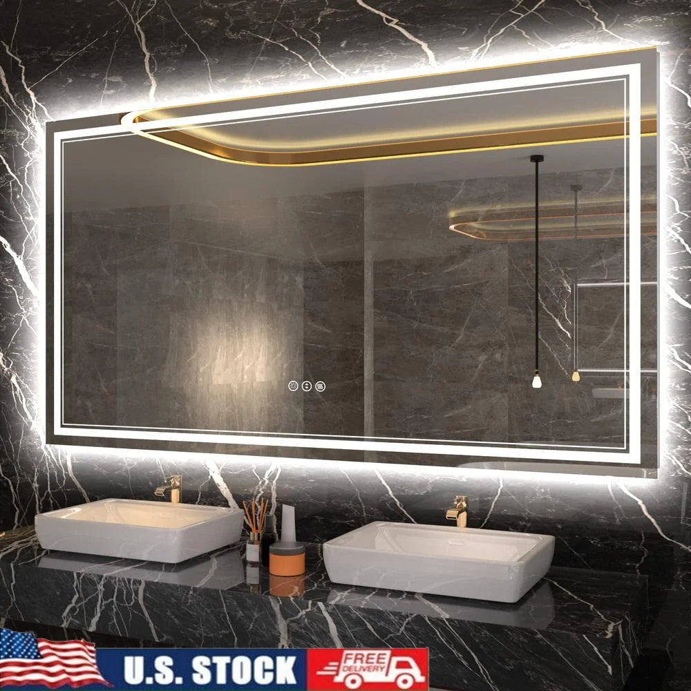 Modern LED Vanity Mirror Anti-Fog Backlit Bathroom Mirror Tempered Glass Easy Install