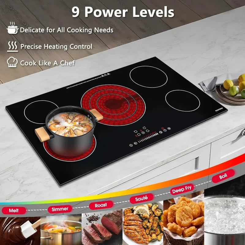 Electric Cooktop 36 Inch, ECOTOUCH Built-in Electric Cooktop 5 Burner Stove Top, 36" Radiant Electric Cooktop Stovetop