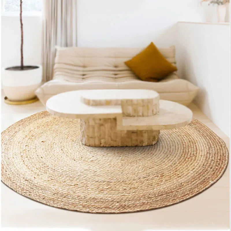 100% Woven Round Carpets Rugs for Living Room Bedroom Bulrush Natural Plant Grass Rattan Carpet Hotel Floor Mats Hand-woven